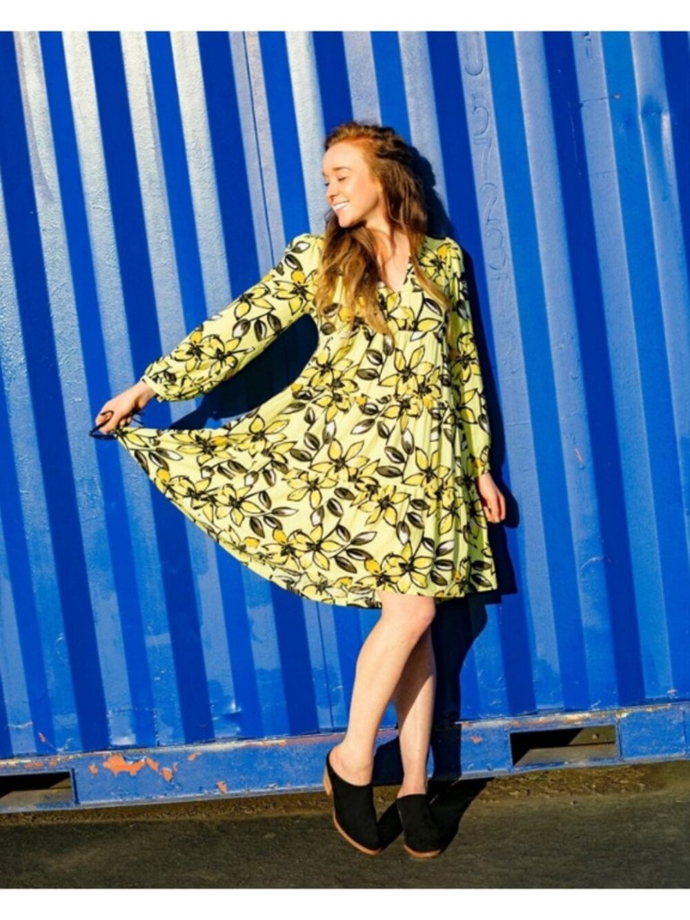 Anthropologie Maeve Amber Tiered Tunic Mini Dress Yellow Floral 1X